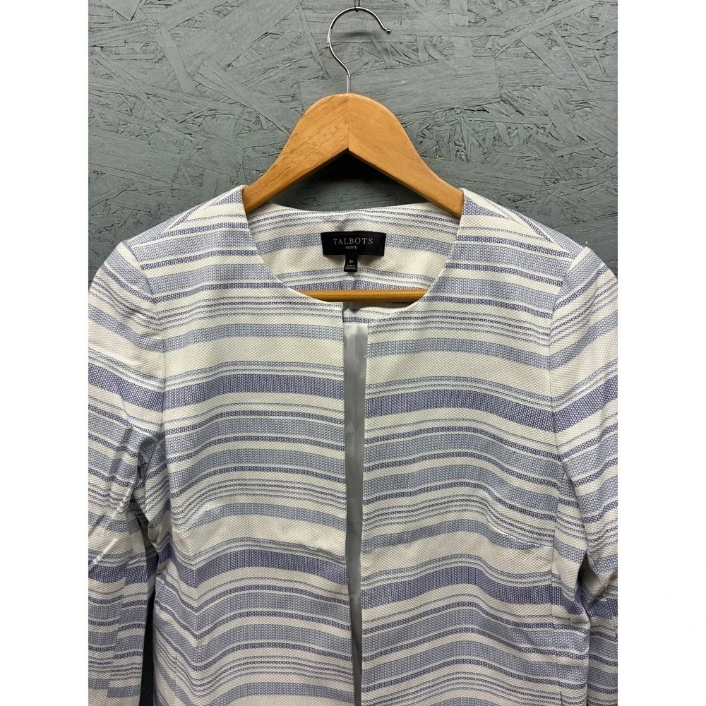 Talbots Biscay Open-Front Jacket Women's 8P Blue White Striped Blazer Office - Picture 3 of 10
